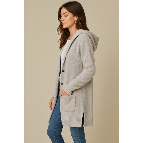 Sweet Lovely By Jen Fleece Tunic Cardigan Grey - Picture 1 of 5